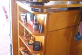 Interior Photo of Great Wooden What-Not Cabinet in 1948 Spartan Manor Trailer